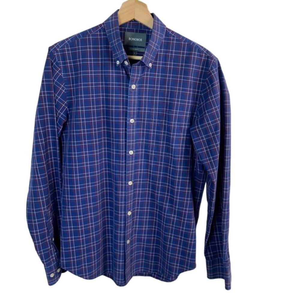 BONOBOS Plaid‎ Shirt Mens Medium Slim Fit Button Up Long Sleeve Business Casual